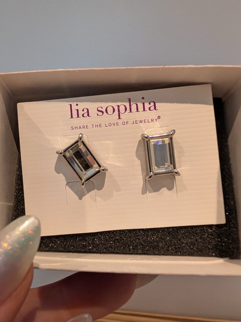 Lia Sophia Clear Emerald-Cut Stud Earrings